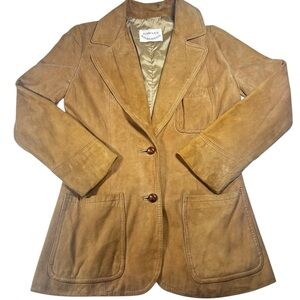 VTG Rawley International Tan Suede Leather Blazer Jacket Size 14